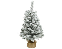 Artificial Mini Snowy Christmas Festive Tree Green In Jute Bag - 60cm