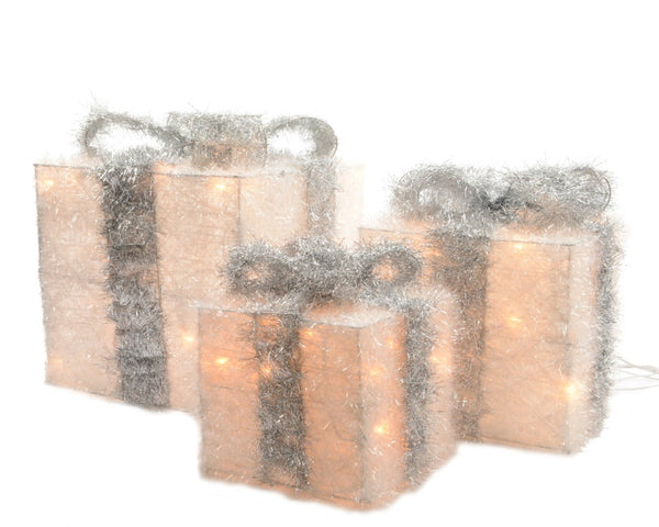 Light Up Christmas Gift Present Boxes - Under Tree Decorations - Set of 3