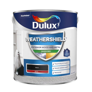 Dulux Weathershield Quick Dry Gloss Black & Pure Brilliant White 750ml / 2.5L