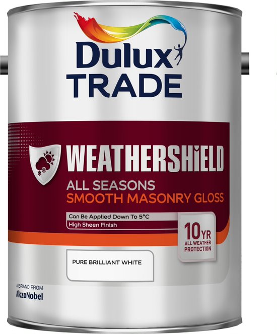 Dulux Trade Weathershield All Seasons Smooth Masonry Gloss - All Colours - 5L