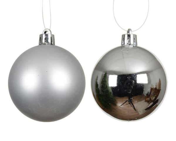 Christmas Tree Baubles, shatterproof, Mixed Shiny & Matt Silver - 100mm - 4 Pack