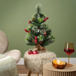 Mini Snowy Christmas Tree with Berries and Pine Cones In Jute Bag - 60cm