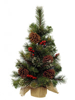 Mini Snowy Christmas Tree with Berries and Pine Cones In Jute Bag - 60cm