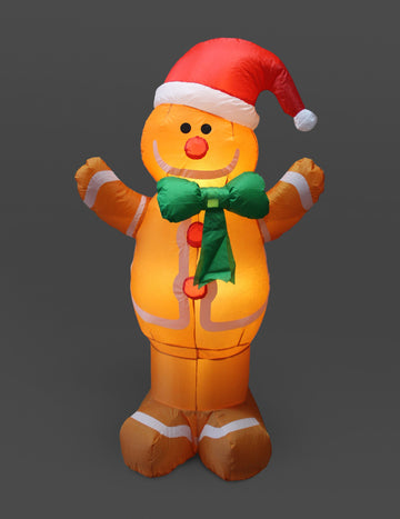Snowtime 2.4M Giant Inflatable Gingerbread Man Christmas Display - White Led's