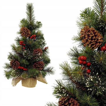 Mini Tabletop Ipswich Christmas Tree with Frosted Berries & Pinecones - 75cm