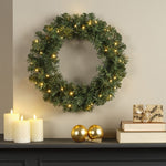 Battery Operated Green Christmas Door Wreath - Warm White Lights - 50cm Diameter