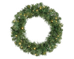 Battery Operated Green Christmas Door Wreath - Warm White Lights - 50cm Diameter