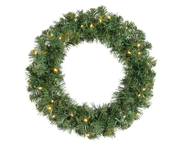 Battery Operated Green Christmas Door Wreath - Warm White Lights - 50cm Diameter