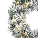 Snowy Green Lit Christmas Door Wreath - Warm White Leds - 50cm Diameter
