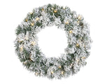 Snowy Green Lit Christmas Door Wreath - Warm White Leds - 50cm Diameter