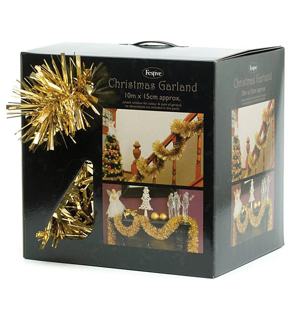 Festive Christmas 1000cm approx 15cm Chunky / Fine cut Tinsel - Gold