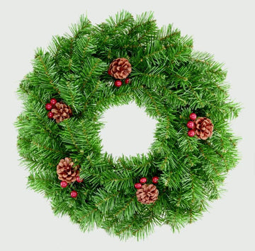 Green Christmas Door Wreath with Berries & Cones Decoration - 50cm