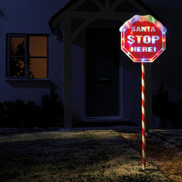 Christmas Light Up Santa Stop Here Sign - 1.1 Meter High