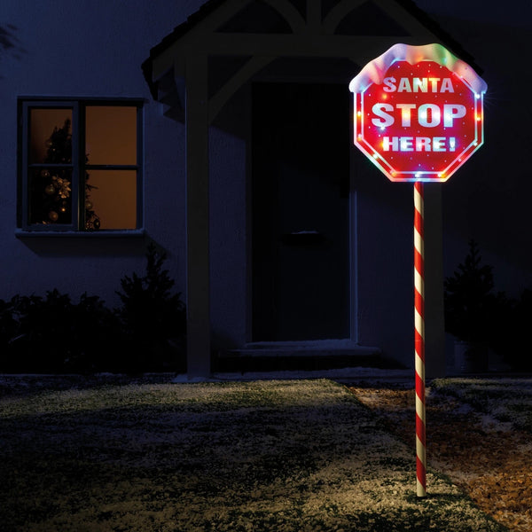 Christmas Light Up Santa Stop Here Sign - 1.1 Meter High