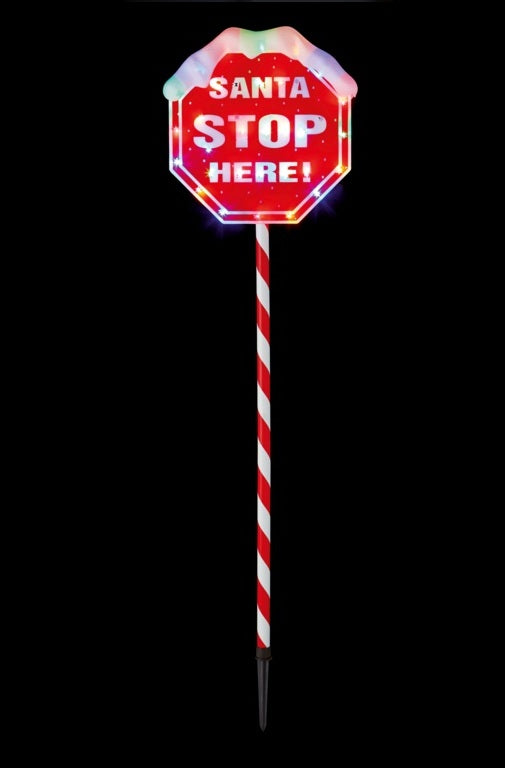 Christmas Light Up Santa Stop Here Sign - 1.1 Meter High