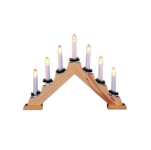 Christmas Candle Bridge V Shaped - 7 Bulb - Pine Wood