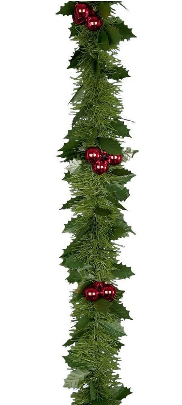 Holly & Berry Decorative Christmas Garland Tinsel - 2.7m x 12cm