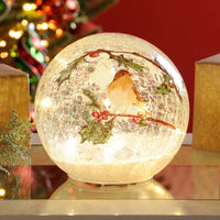 Festive 15cm Battery Operated Christmas Robin Crackle Ball 12 Static LEDs