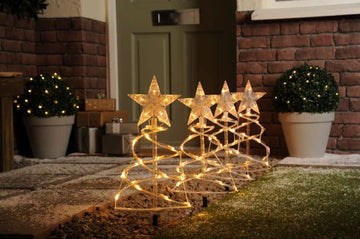 Festive Set of 4 Spiral Pathfinder Christmas Trees Lights Warm White