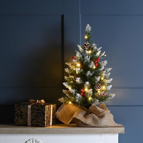 Festive Pre Lit Berry and Cone Table Christmas Tree - 60cm