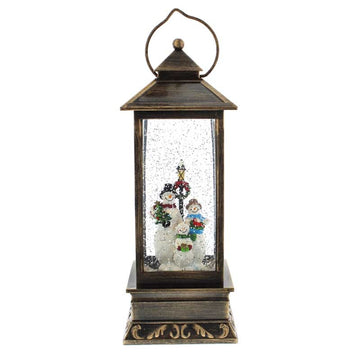 Festive 27cm Battery Operated Christmas Led Water Spinner Lantern Snowman Scene