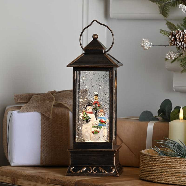 Festive 27cm Battery Operated Christmas Led Water Spinner Lantern Snowman Scene