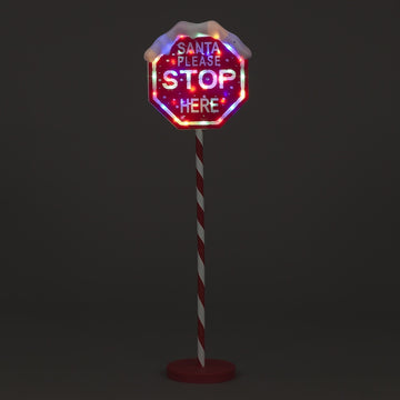 Snowtime Stop Here Sign with 45 Multi Coloured Led's - 1M Tall
