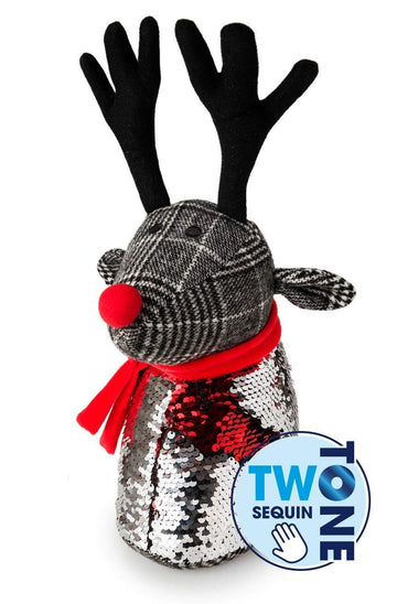 Dasher Red Nose Reindeer Two Tone Sequin  - Winter Christmas Door Stop