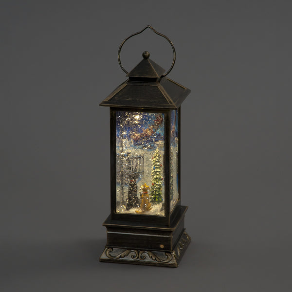 Snowtime Battery Water Lantern of Cats and Dogs Watching Santa - 31cm  Tall