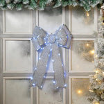 Christmas Light Up Door Bow 40cm x 60cm Battery Operated - Silver