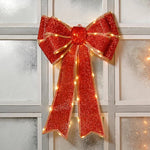 Christmas Light Up Door Bow 40cm x 60cm Battery Operated - Red
