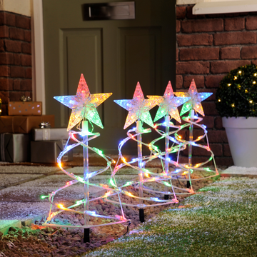 Festive Set of 4 Spiral Pathfinder Christmas Trees Lights Multicolour