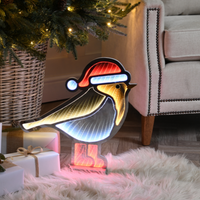 Festive Infinity Robin Light with Red Boots and Wooden Base - 40cm