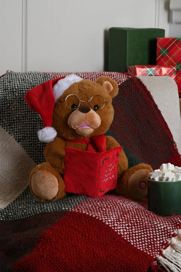 Festive 26cm Battery Operated Animated Telling Story Bear with Book