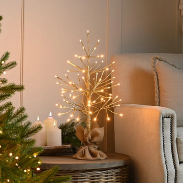 Festive Champagne Twig Christmas Tree With Trad Warm White LEDs - 3ft (90cm)