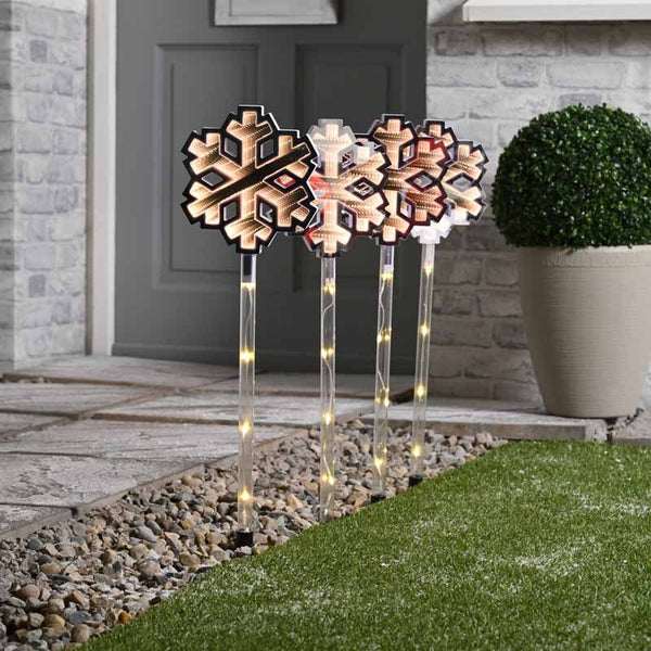 Festive Outdoor Set of 4 Festive Snowflake Infinity Pathfinders Christmas Lights