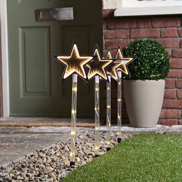 Festive Outdoor Set of 4 Festive Stars Infinity Pathfinders Christmas Lights