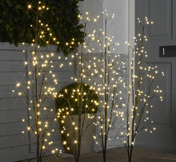 Festive Set of 4 Lit Twig Pathfinder Christmas Trees Lights Warm White - 100cm