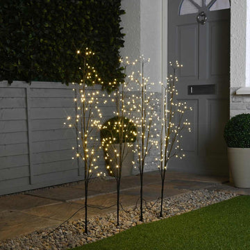 Festive Set of 4 Lit Twig Pathfinder Christmas Trees Lights Warm White - 100cm
