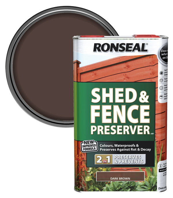 Ronseal Shed and Fence Preserver - 2 in 1 Formula - 5 Litre - All Colours