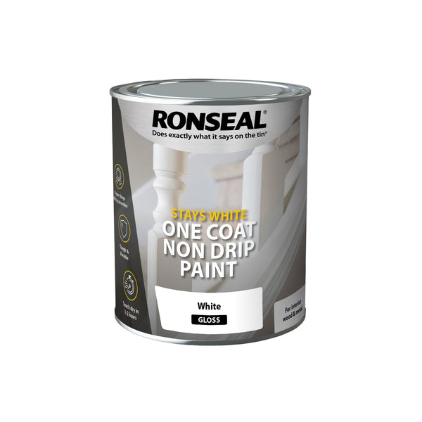 Ronseal Stays White One Coat Non Drip Paint - Pure Brilliant White - All Sizes