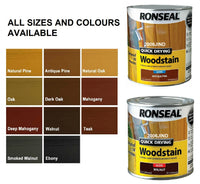 Ronseal Quick Drying Exterior Woodstain  - All Colours Finishes and Sizes