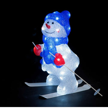 Snowtime Acrylic Skiing Snowman with Blue Coloured leds - 38cm Tall