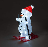 Acrylic Skiing Snowman Christmas Decoration - 29cm - 30 Ice White LED's