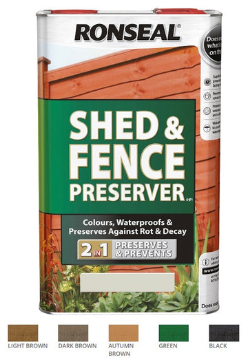 Ronseal Shed and Fence Preserver - 2 in 1 Formula - 5 Litre - All Colours